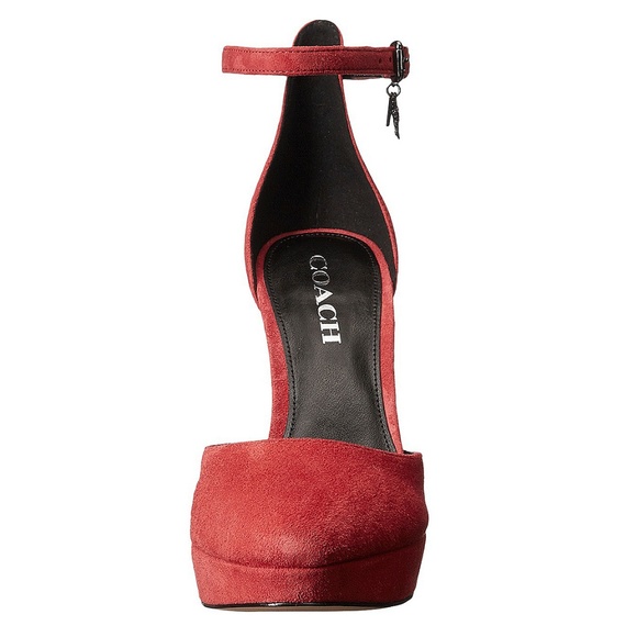 Chrystie Red Suede T Rex Platform Strap Heels 9 - Picture 6 of 7